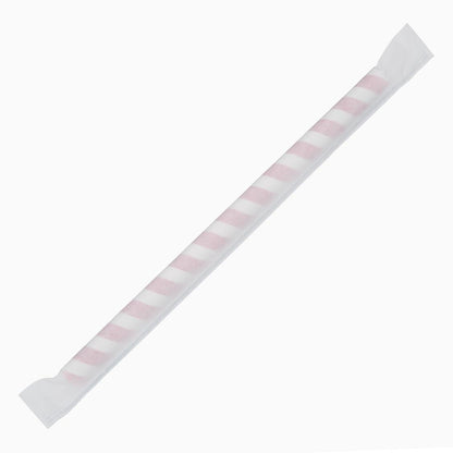 Fiesta Compostable Individually Wrapped Paper Smoothie Straws Red Stripes (250 Pack) • PAS-FP443