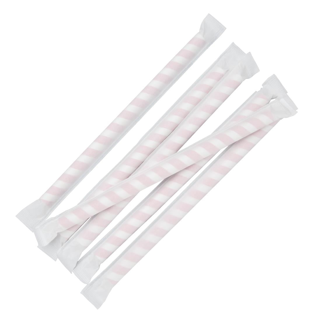 Fiesta Compostable Individually Wrapped Paper Smoothie Straws Red Stripes (250 Pack) • PAS-FP443