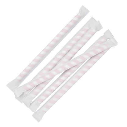Fiesta Compostable Individually Wrapped Paper Smoothie Straws Red Stripes (250 Pack) • PAS-FP443