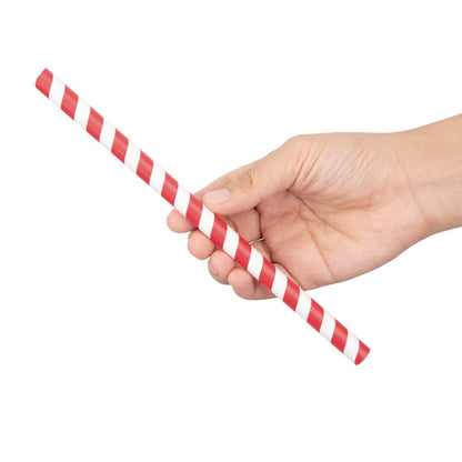 Fiesta Compostable Individually Wrapped Paper Smoothie Straws Red Stripes (250 Pack) • PAS-FP443