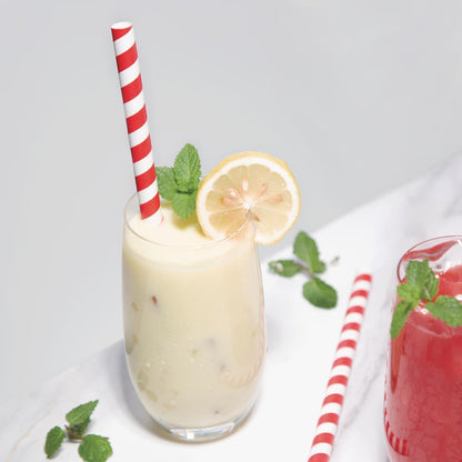 Fiesta Compostable Individually Wrapped Paper Smoothie Straws Red Stripes (250 Pack) • PAS-FP443