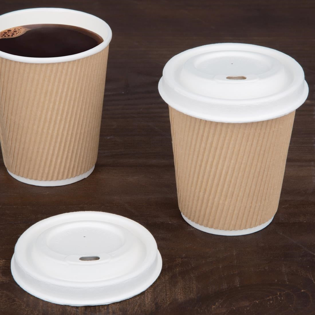 Fiesta Compostable Bagasse Hot Cup Lid 80mm for 225ml Cup (1000 Pack) (80(Ø)mm | Fits 225ml cups| Pack Quantity: 1000) • PAS-FS060