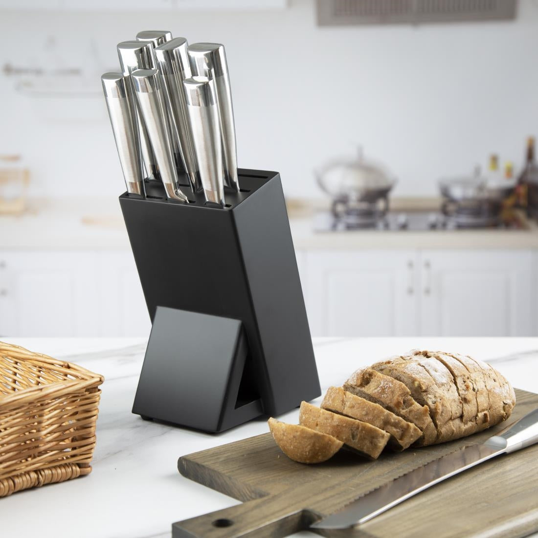 Vogue Tsuki Black Wooden Knife Block • PAS-FS662