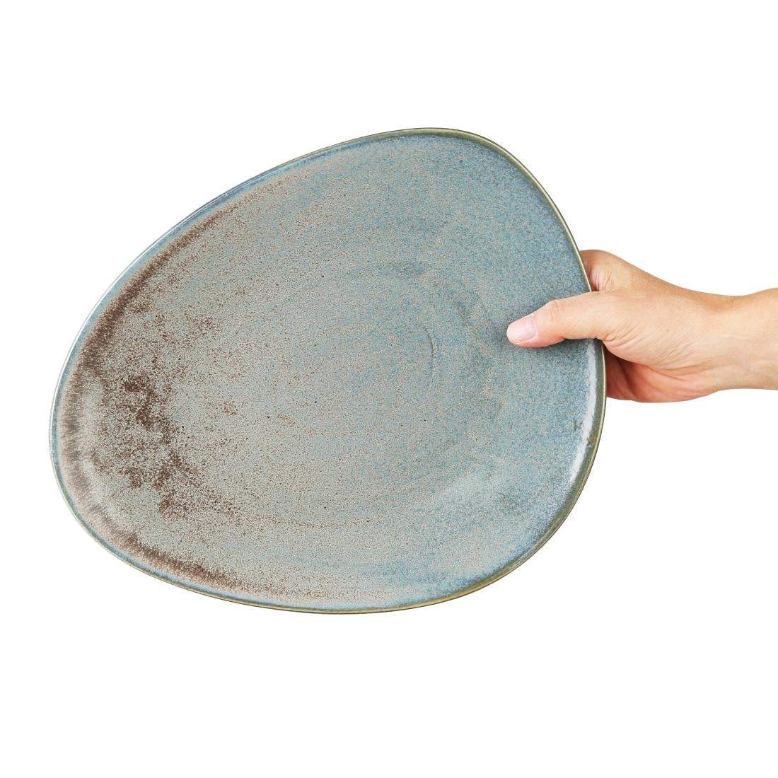Olympia Ember Blue Triangle Plate - 308x255mm 12" (4 Pack) (308(Ø)x30(H)mm | Pack Quantity: 4) • PAS-FU176