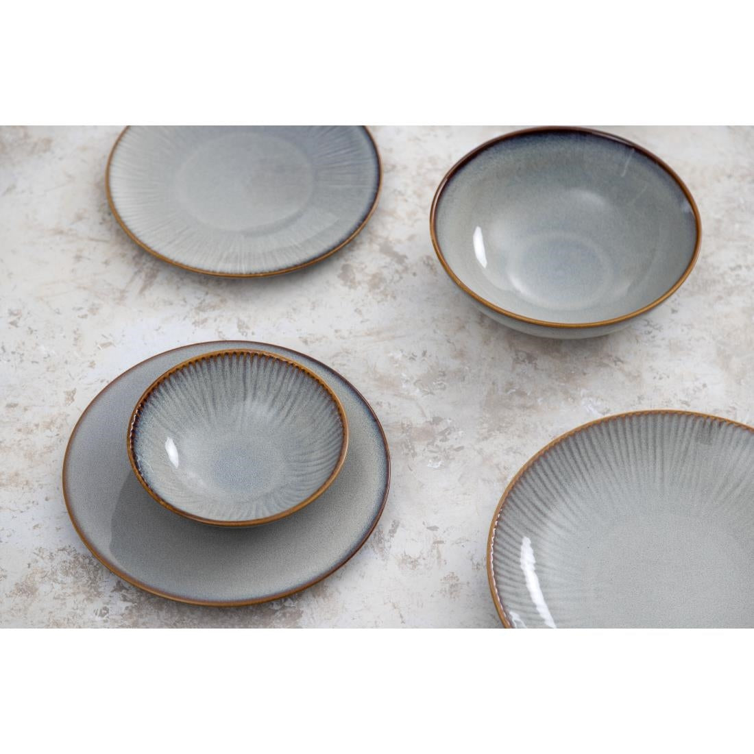 Olympia Drift Grey Embossed Coupe Plate - 220mm 9" (Box 6) • PAS-FU195
