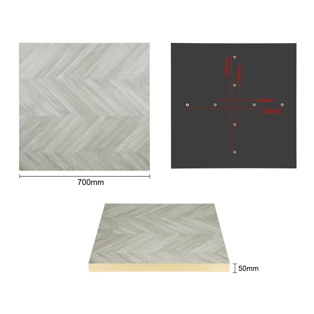 Bolero Pre-Drilled Table Top Chevron Design 700mm (48(H)x700(W)x700(D)mm) • PAS-FU512