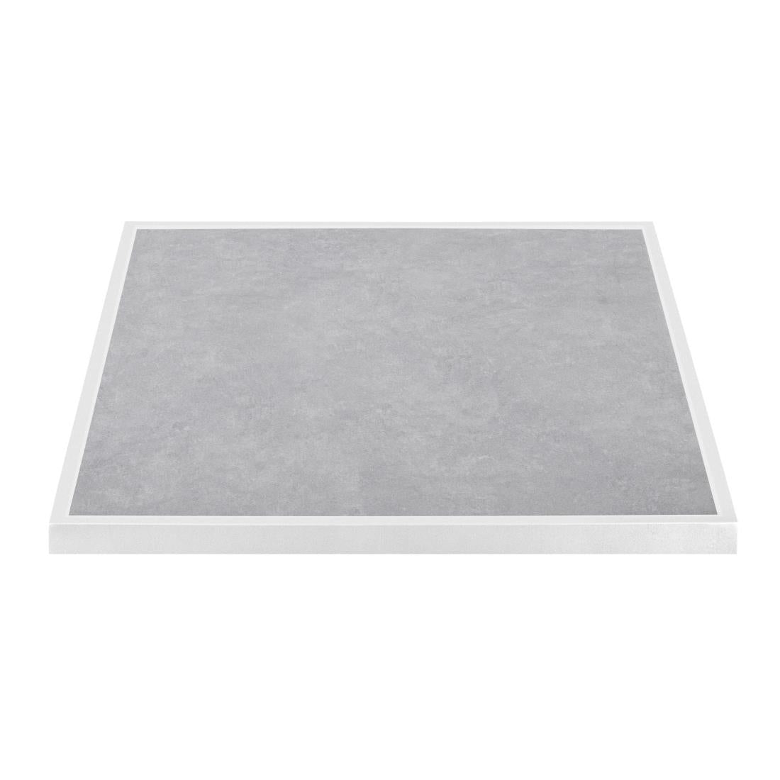 Bolero Light Grey Stone Effect Outdoor Tempered Glass Table Top White Trim 700mm (38(H)x700(W)x700(L)mm) • PAS-FU514