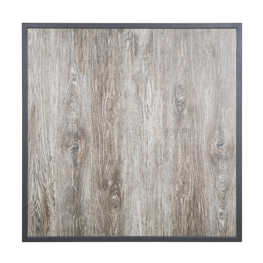 Bolero Wood Grain Effect Outdoor Tempered Glass Table Top Grey Trim 700mm (38(H)x700(W)x700(L)mm) • PAS-FU515