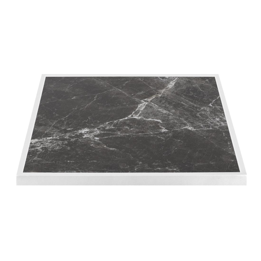 Bolero Dark Granite Effect Outdoor Tempered Glass Table Top White Trim 700mm (38(H)x700(W)x700(L)mm) • PAS-FU516