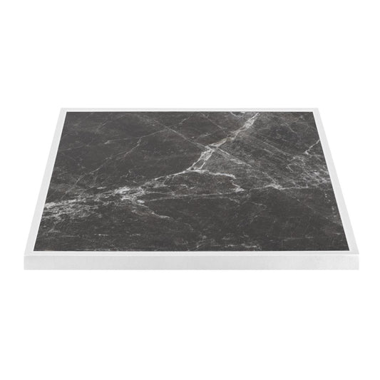 Bolero Dark Granite Effect Outdoor Tempered Glass Table Top White Trim 700mm (38(H)x700(W)x700(L)mm) • PAS-FU516