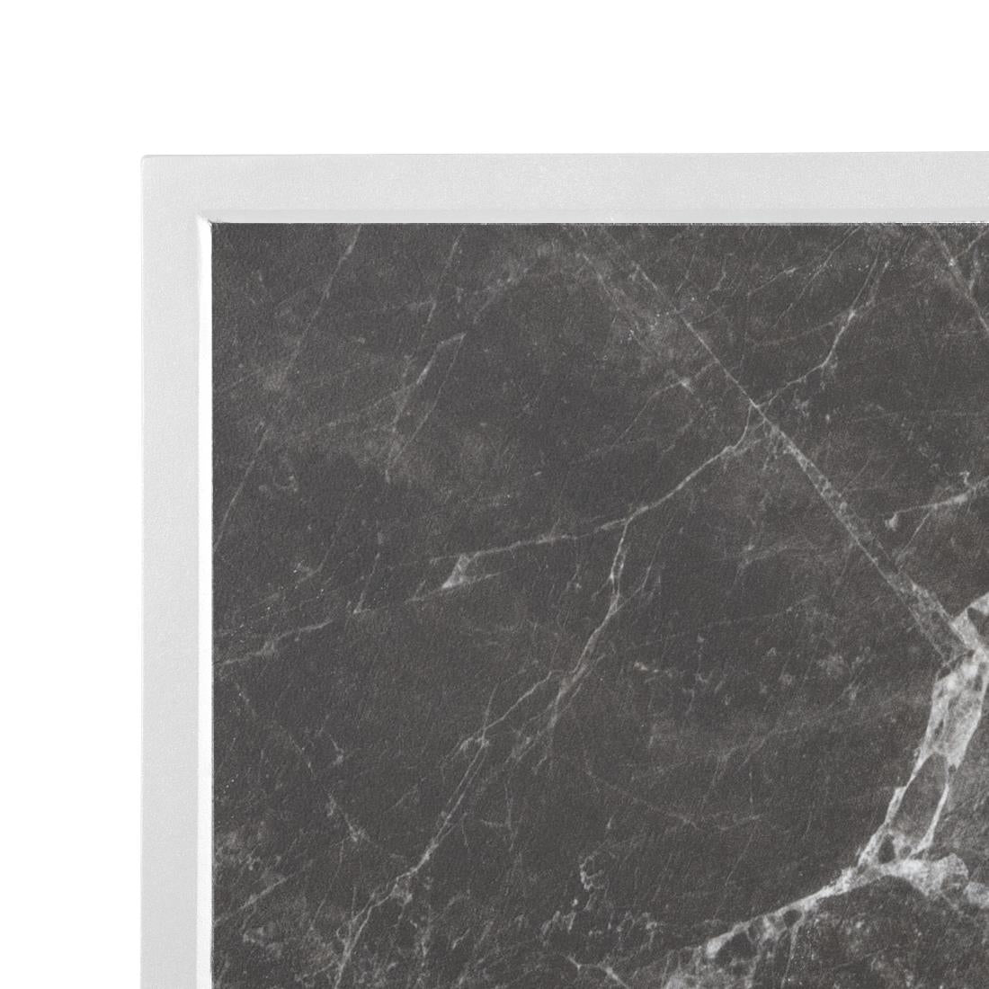 Bolero Dark Granite Effect Outdoor Tempered Glass Table Top White Trim 700mm (38(H)x700(W)x700(L)mm) • PAS-FU516