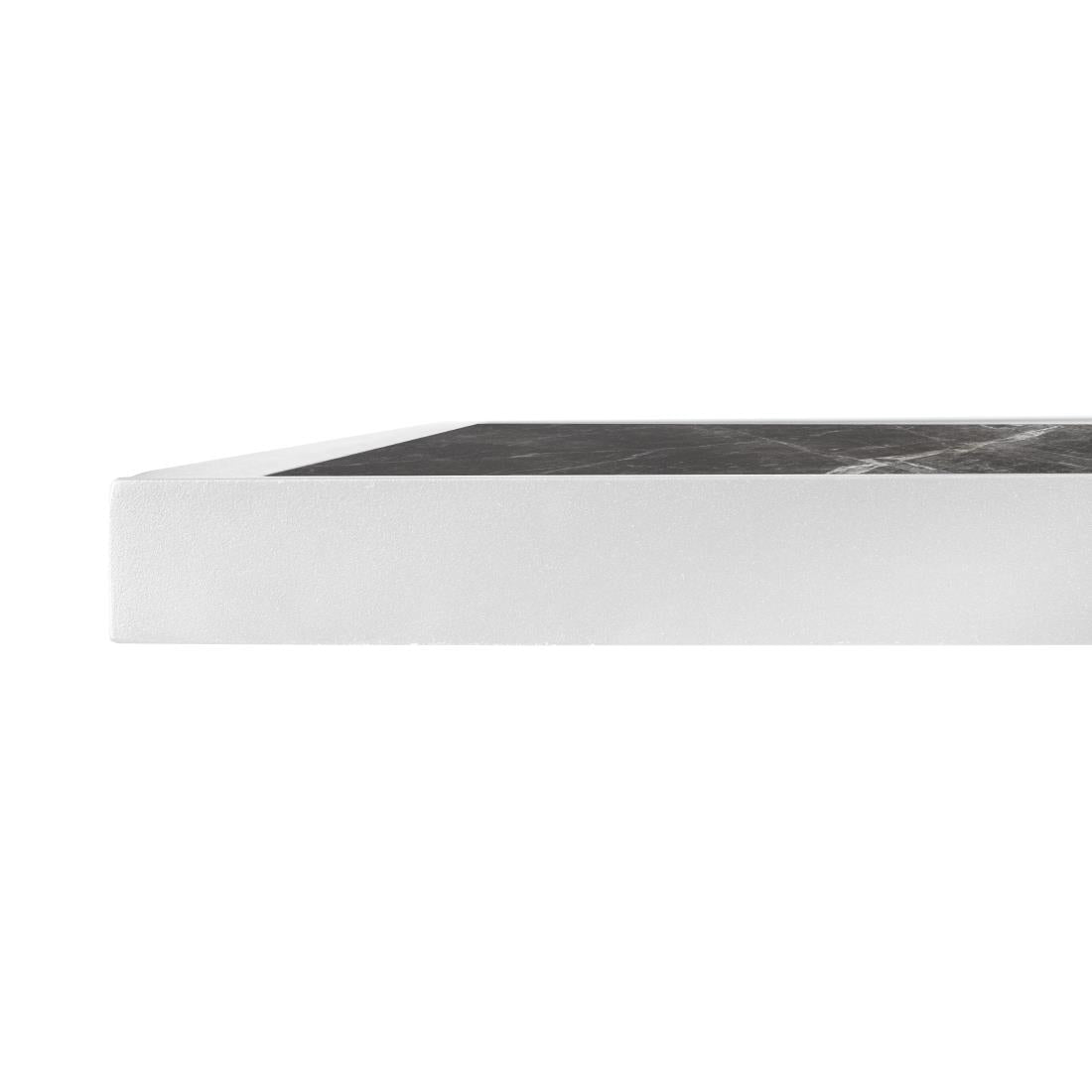 Bolero Dark Granite Effect Outdoor Tempered Glass Table Top White Trim 700mm (38(H)x700(W)x700(L)mm) • PAS-FU516