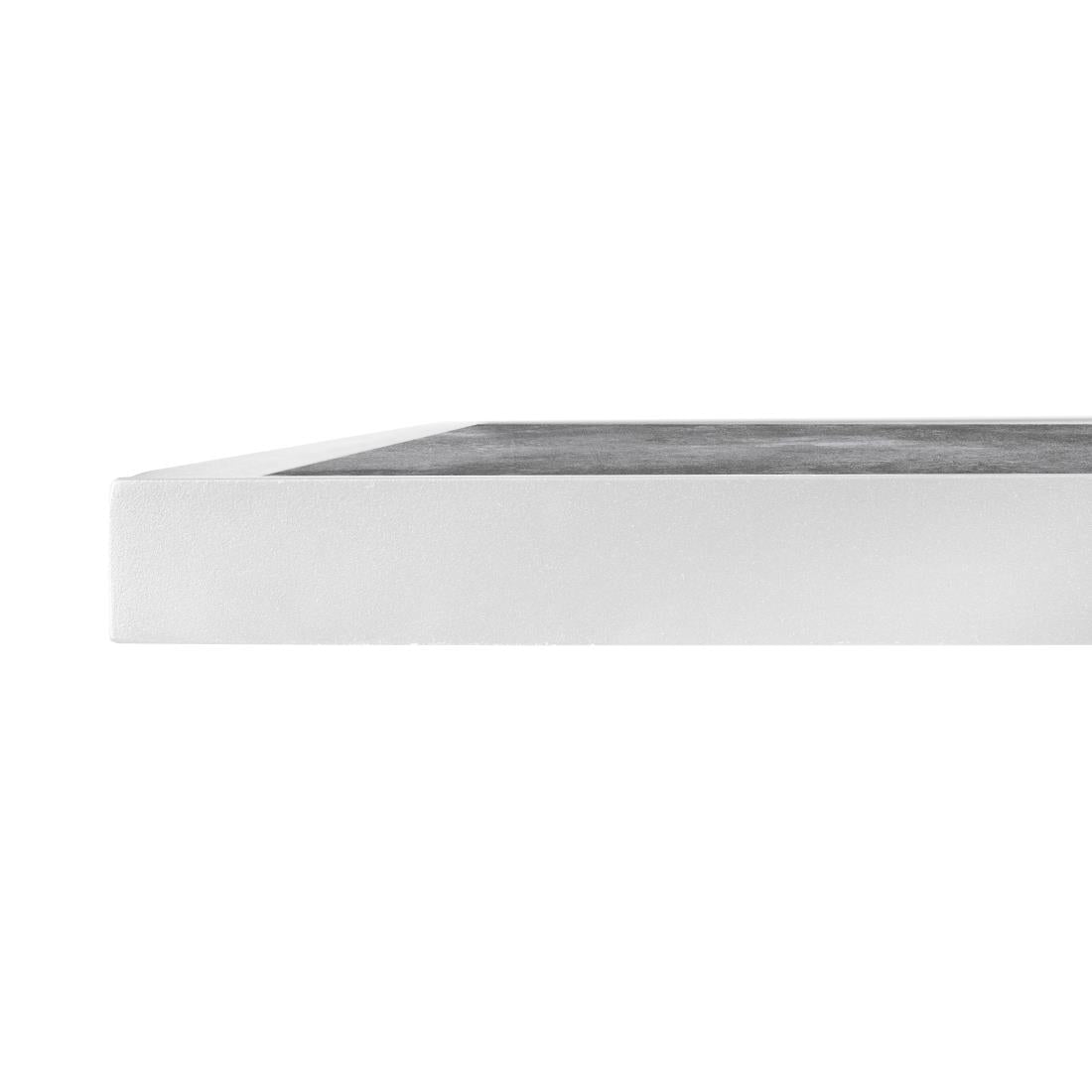 Bolero Dark Stone Effect Outdoor Tempered Glass Table Top White Trim - 700mm (38(H)x700(W)x700(L)mm) • PAS-FU517