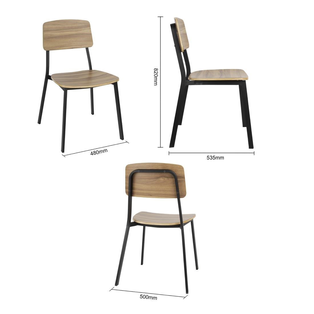 Bolero Beaufort Wooden Interior Dining Chairs (2 Pack) (820(H)x560(W)x510(D)mm / 32.2x22x20" | Pack Quantity: 2) • PAS-FU524