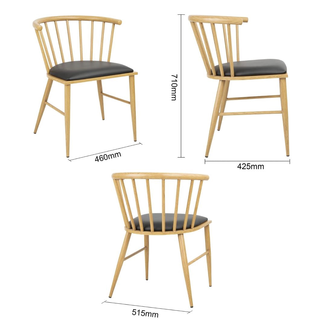 Bolero Harrowdene Padded Metal Side Chairs Wood Effect (2 Pack) (Dimensions: 710(H)x530(W)mm. Padded Seat) • PAS-FU528
