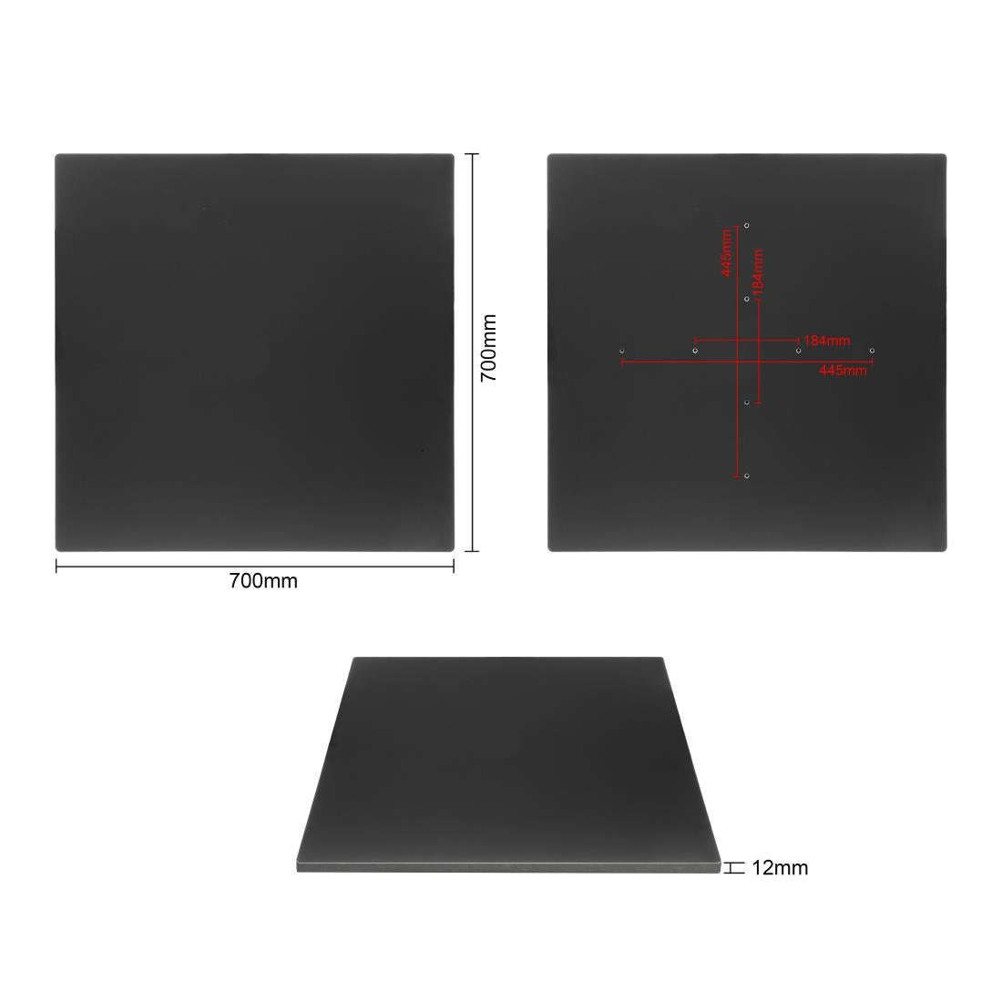 Bolero Matte Black Square Outdoor Table Top 700mm • PAS-FU530