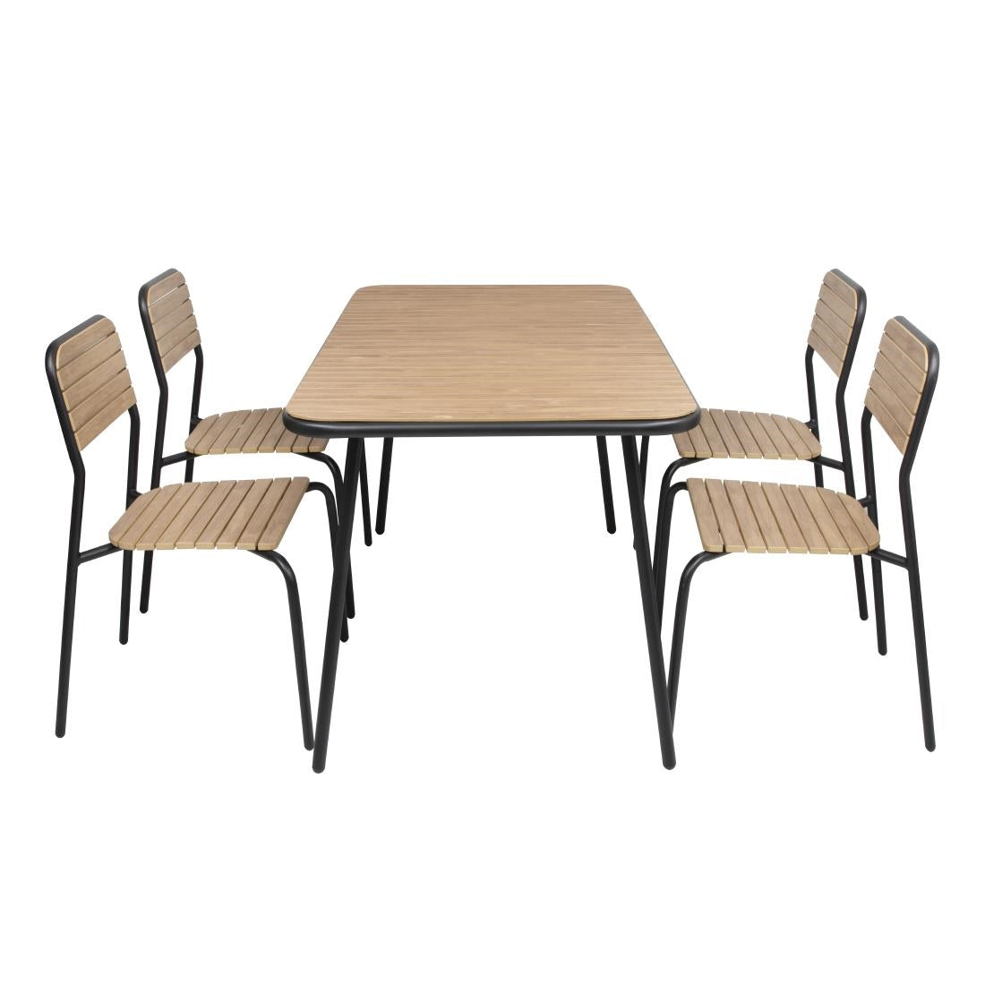 Bolero Santorini Wood Effect Outdoor Chairs (4 Pack) (Dimensions: 845(H)x525(W)x570(L)mm | Pack of 4) • PAS-FU537