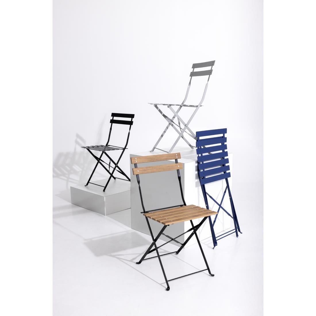 Bolero Black Pavement Style Steel Folding Chairs (Pack of 2) • PAS-GH553