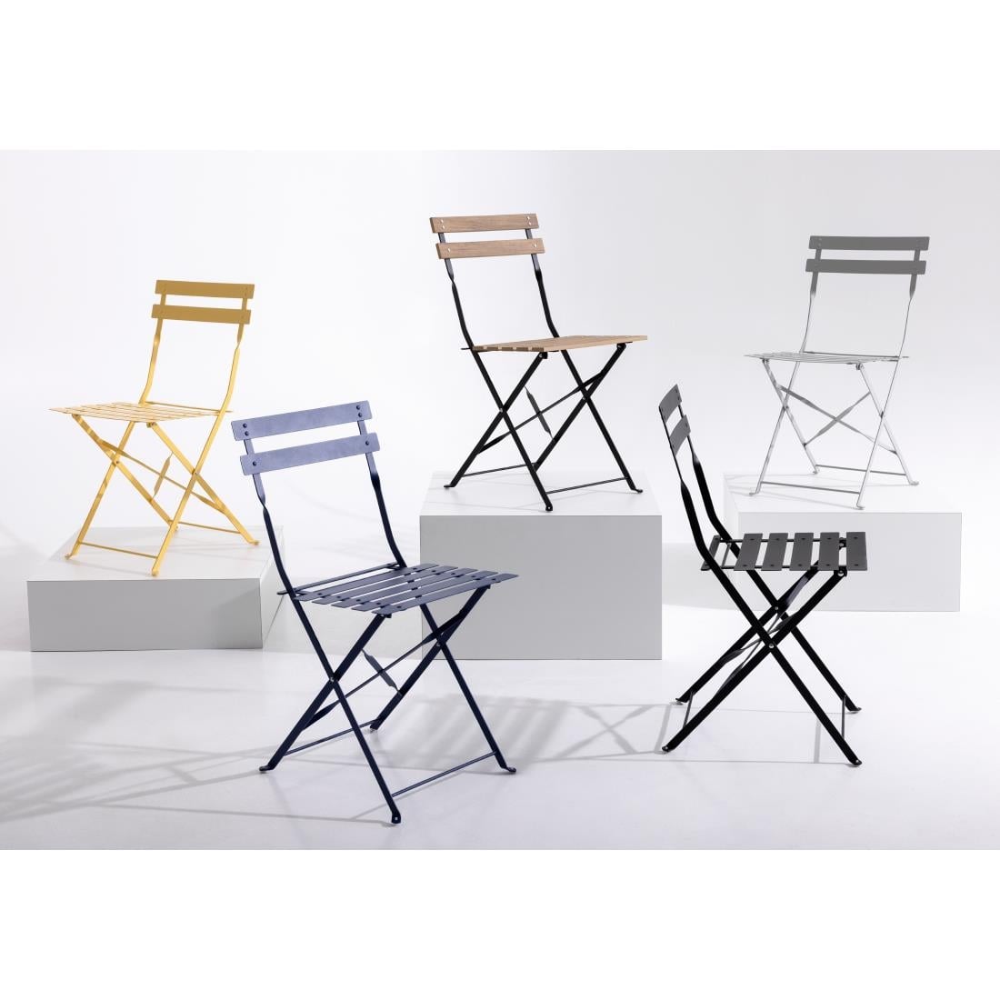 Bolero Black Pavement Style Steel Folding Chairs (Pack of 2) • PAS-GH553
