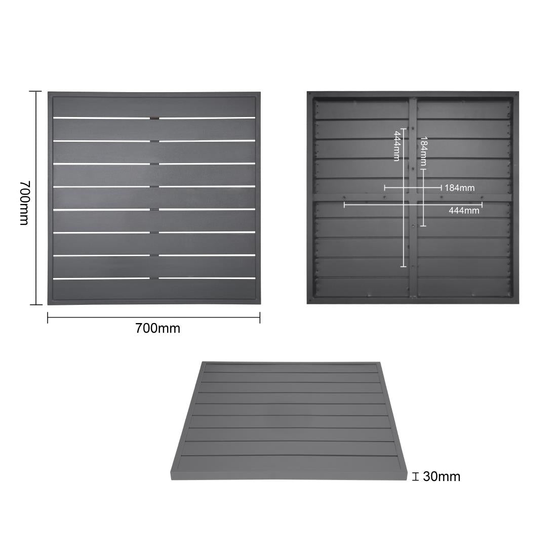 Bolero Aluminium Square Table Top Dark Grey 700mm (Dimensions: 700(W)x700(L)mm) • PAS-FW597