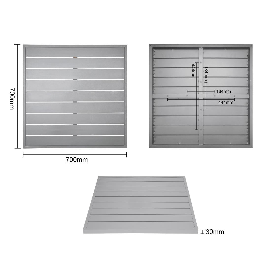 Bolero Aluminium Square Table Top Light Grey 700mm (Dimensions: 700(W)x700(L)mm) • PAS-FW598