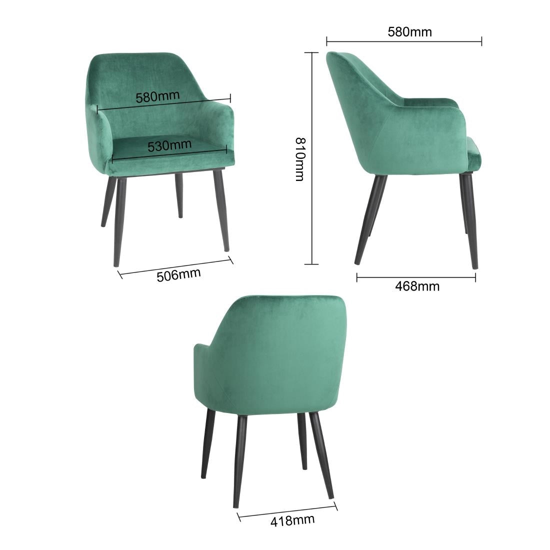 Bolero Lia Velvet Chairs Dark Green (2 Pack) (Pack of 2) • PAS-FX070