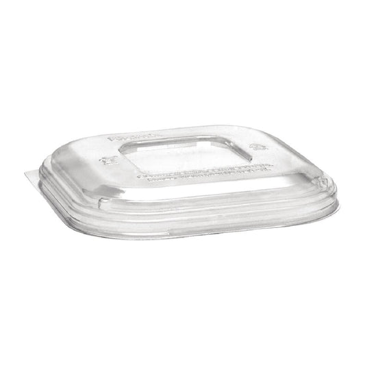 BioPak PLA Lids Clear for BioCane Square Base 280 480 & 630ml (600 Pack) (Compostable | PLA | Pack of 600) • PAS-FY053