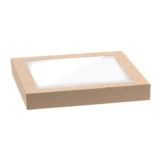 BioPak BioBoard PLA Window Lid for Catering Tray Bases Small (100 Pack) (Compostable | Fits FY072 | Pack of 100) • PAS-FY077