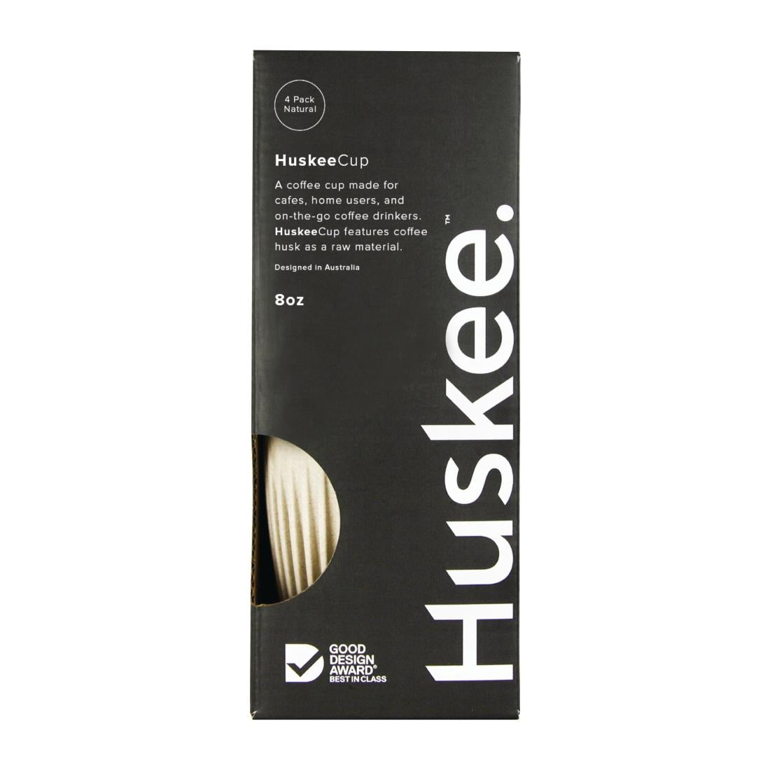 HuskeeCup Cup 8oz 289ml Natural (4 Pack) (Box of 4 | Made from coffee husks | Durable and reusable) • PAS-FY243