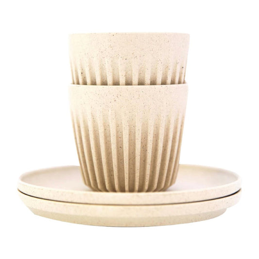 HuskeeCup Two Cups with Saucer 3oz Natural in Box • PAS-FY263