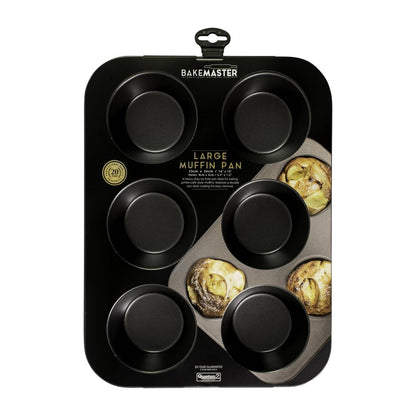 Bakemaster Muffin/Cupcake Pan Large Non-Stick 6 Cup (90x40mm) - 35x26cm • PAS-FY429