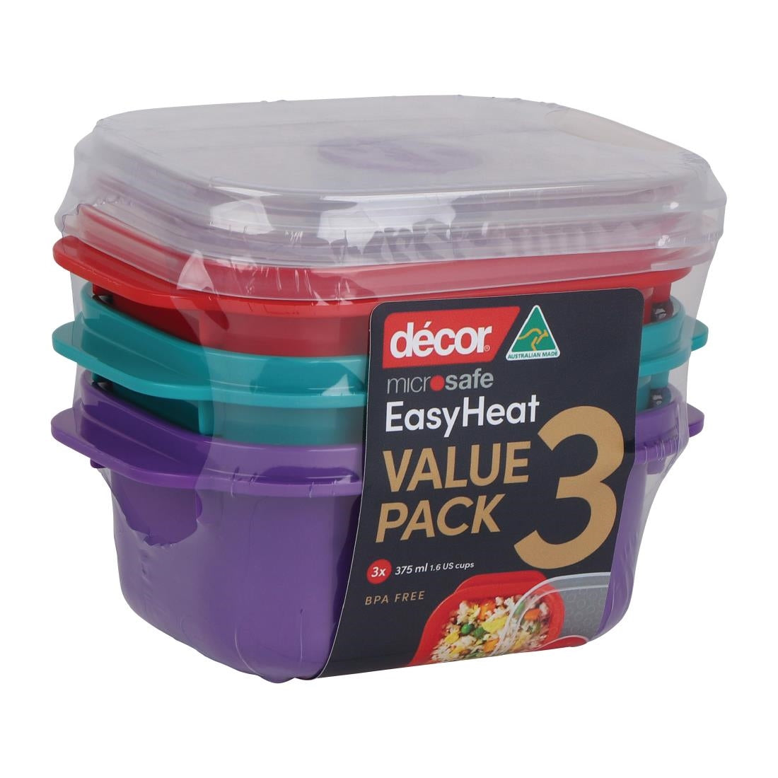 Décor Microsafe Oblong Assorted Food Container 375Ml (3 Pack) (Pack of 3) • PAS-FY474