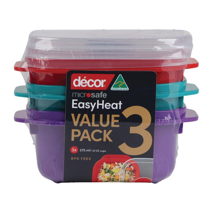 Décor Microsafe Oblong Assorted Food Container 375Ml (3 Pack) (Pack of 3) • PAS-FY474