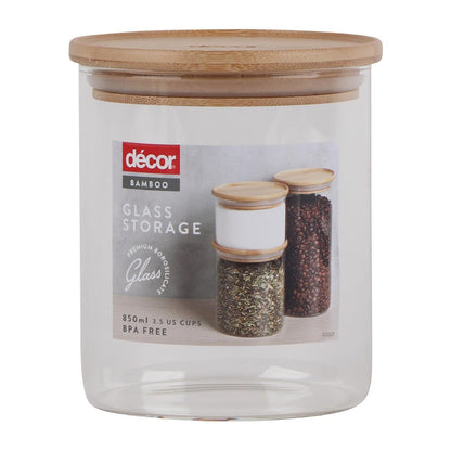 Décor Bamboo Canister Glass Jar 850ml (4 Pack) • PAS-FY528