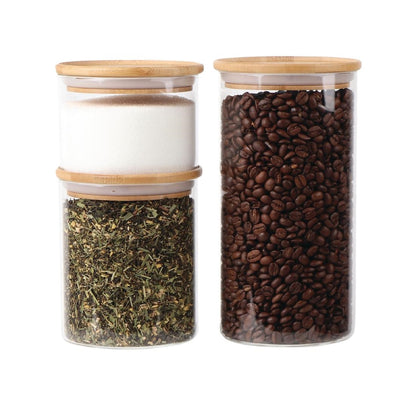 Décor Bamboo Canister Glass Jar 850ml (4 Pack) • PAS-FY528