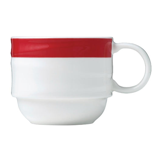 Royal Porcelain Maxadura Resonate Red Band Coffee Cup Stackable 265ml (12 Pack) • PAS-FY901