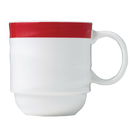 Royal Porcelain Maxadura Resonate Red Band Coffee Mug Stackable 350ml (12 Pack) • PAS-FY902