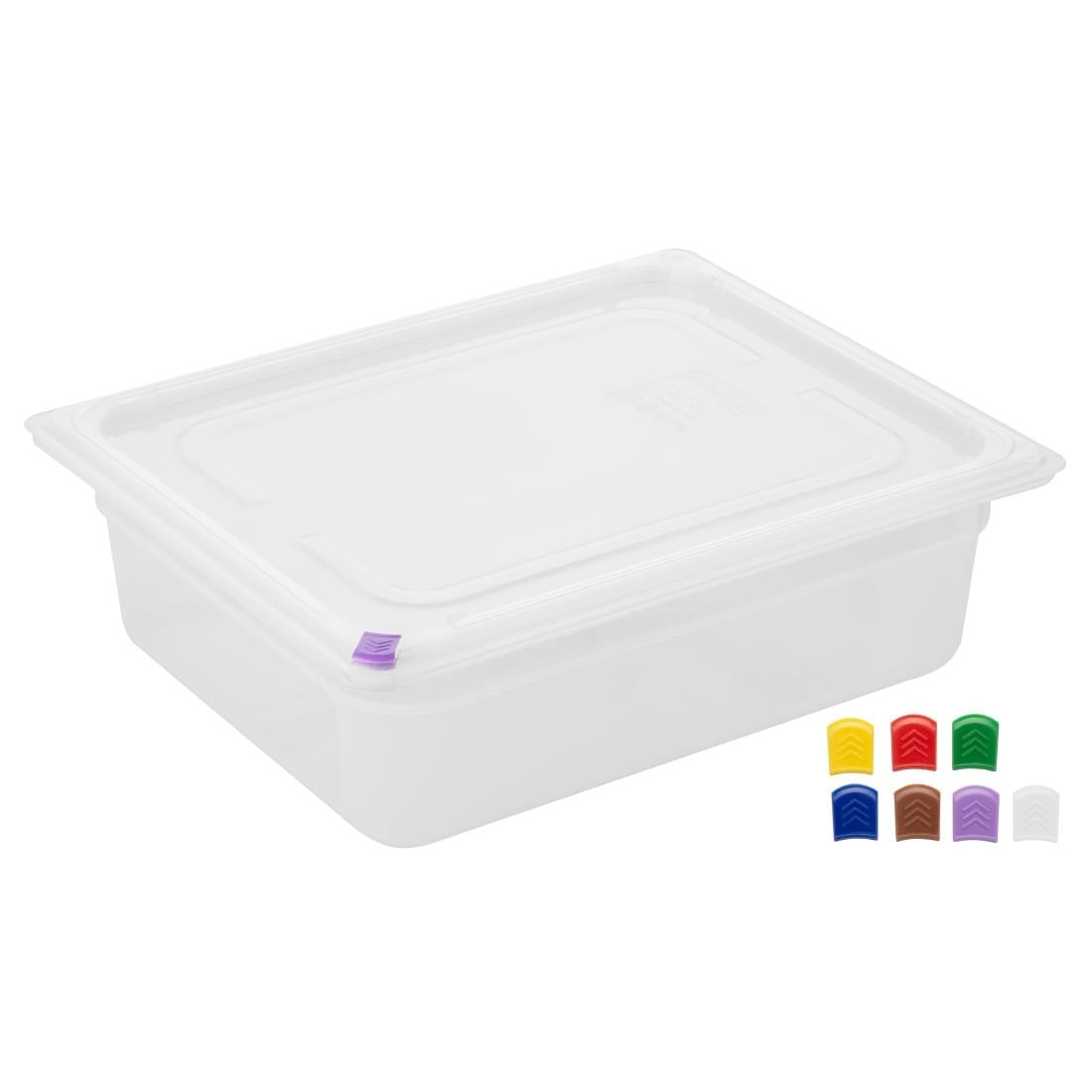 Hygiplas Click PP 1/2 GN Container with Lid & 7 Colour Clips 100mm 5.9 Ltr (4 Pack) (1/2 GN Pan | With Lid and 7 colour clips | 100mm | 5.9 Ltr | Pack 4) • PAS-FZ089