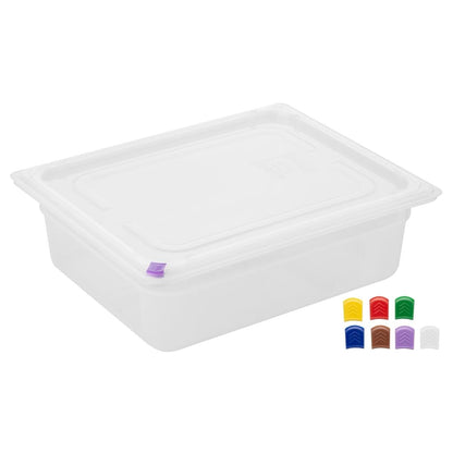 Hygiplas Click PP 1/2 GN Container with Lid & 7 Colour Clips 100mm 5.9 Ltr (4 Pack) (1/2 GN Pan | With Lid and 7 colour clips | 100mm | 5.9 Ltr | Pack 4) • PAS-FZ089