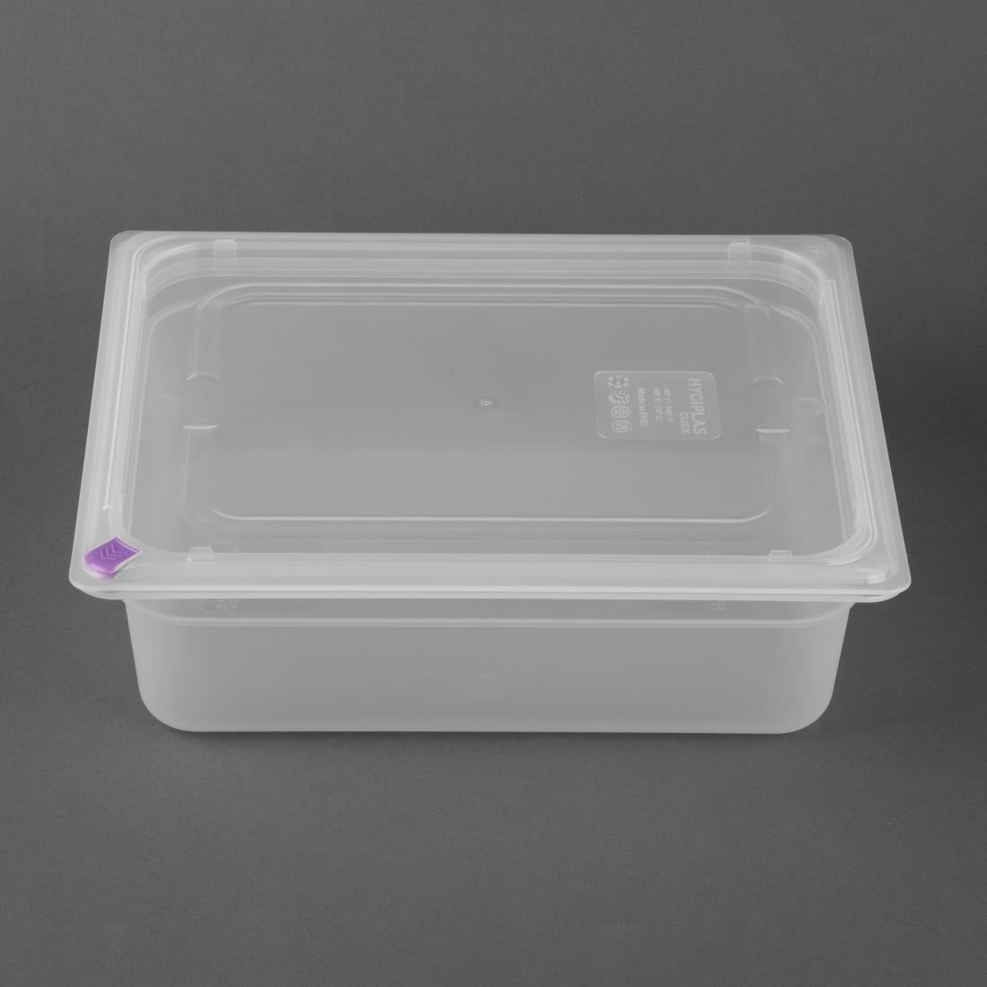 Hygiplas Click PP 1/2 GN Container with Lid & 7 Colour Clips 100mm 5.9 Ltr (4 Pack) (1/2 GN Pan | With Lid and 7 colour clips | 100mm | 5.9 Ltr | Pack 4) • PAS-FZ089