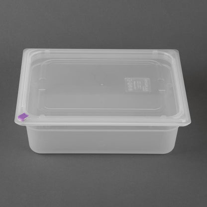 Hygiplas Click PP 1/2 GN Container with Lid & 7 Colour Clips 100mm 5.9 Ltr (4 Pack) (1/2 GN Pan | With Lid and 7 colour clips | 100mm | 5.9 Ltr | Pack 4) • PAS-FZ089