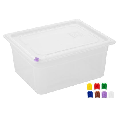Hygiplas Click PP 1/2 GN Container with Lid & 7 Colour Clips 150mm 8.9Ltr (4 Pack) (1/2 GN Pan | With Lid and 7 colour clips | 150mm|  8.9Ltr | Pack 4) • PAS-FZ090