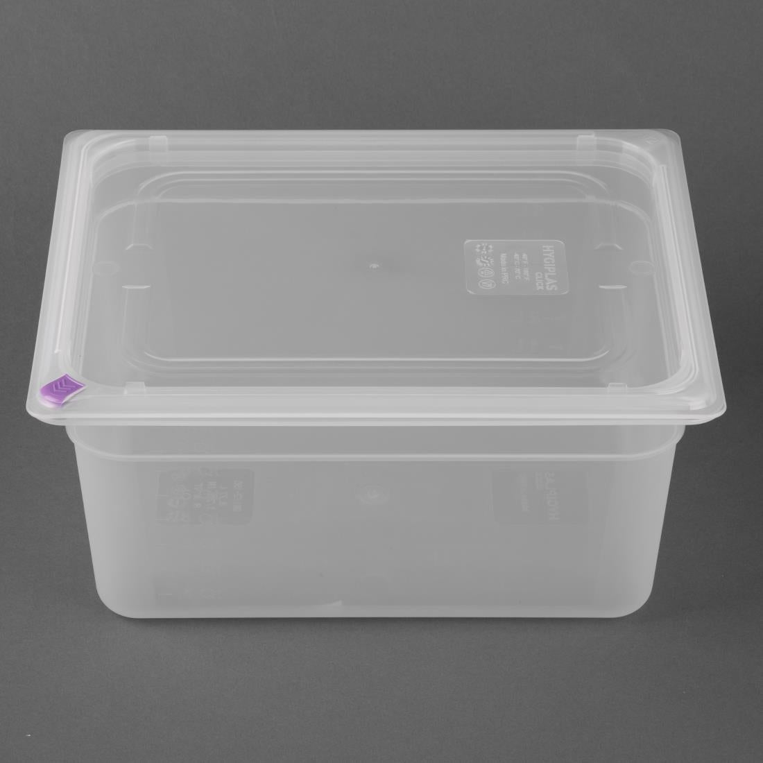 Hygiplas Click PP 1/2 GN Container with Lid & 7 Colour Clips 150mm 8.9Ltr (4 Pack) (1/2 GN Pan | With Lid and 7 colour clips | 150mm|  8.9Ltr | Pack 4) • PAS-FZ090