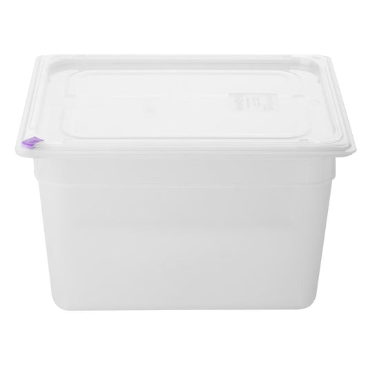 Hygiplas Click PP 1/2 GN Container with Lid & 7 Colour Clips 200mm 11.7Ltr (4 Pack) (1/2 GN Pan | With Lid and 7 colour clips | 200mm | 11.7Ltr | Pack 4) • PAS-FZ091