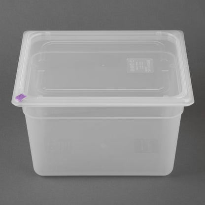 Hygiplas Click PP 1/2 GN Container with Lid & 7 Colour Clips 200mm 11.7Ltr (4 Pack) (1/2 GN Pan | With Lid and 7 colour clips | 200mm | 11.7Ltr | Pack 4) • PAS-FZ091