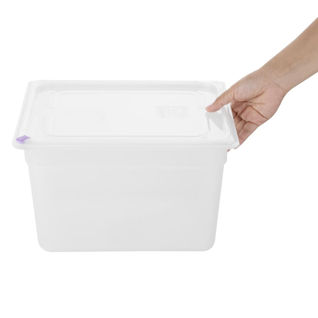 Hygiplas Click PP 1/2 GN Container with Lid & 7 Colour Clips 200mm 11.7Ltr (4 Pack) (1/2 GN Pan | With Lid and 7 colour clips | 200mm | 11.7Ltr | Pack 4) • PAS-FZ091