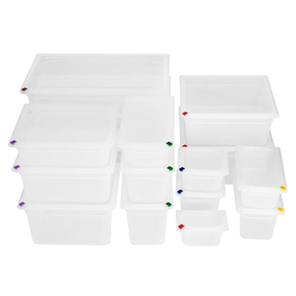 Hygiplas Click PP 1/2 GN Container with Lid & 7 Colour Clips 200mm 11.7Ltr (4 Pack) (1/2 GN Pan | With Lid and 7 colour clips | 200mm | 11.7Ltr | Pack 4) • PAS-FZ091