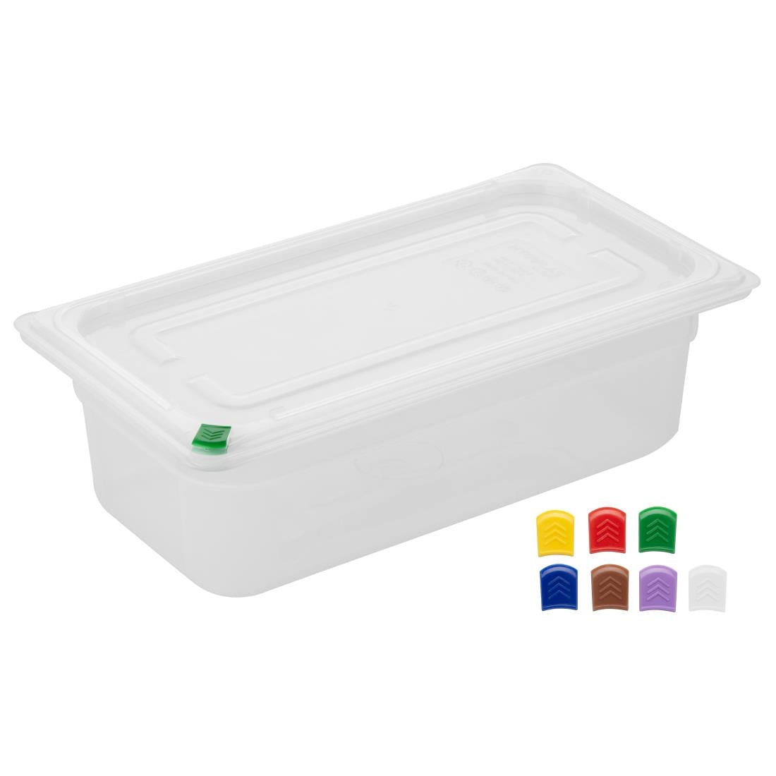 Hygiplas Click PP 1/3 GN Container with Lid & 7 Colour Clips 100mm 3,6Ltr (4 Pack) (1/3 GNPan | With Lid and 7 colour clips | 100mm | 3.6Ltr | Pack 4) • PAS-FZ092