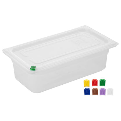 Hygiplas Click PP 1/3 GN Container with Lid & 7 Colour Clips 100mm 3,6Ltr (4 Pack) (1/3 GNPan | With Lid and 7 colour clips | 100mm | 3.6Ltr | Pack 4) • PAS-FZ092