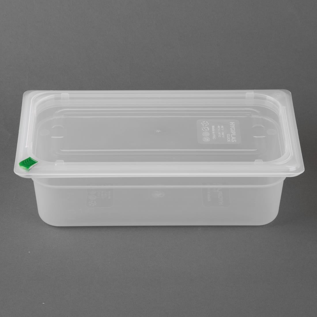 Hygiplas Click PP 1/3 GN Container with Lid & 7 Colour Clips 100mm 3,6Ltr (4 Pack) (1/3 GNPan | With Lid and 7 colour clips | 100mm | 3.6Ltr | Pack 4) • PAS-FZ092